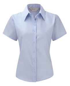 Russell Collection RU957F - Ladies` Oxford Bluse Kurzarm Bright Sky