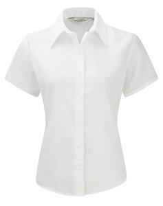 Russell Collection RU957F - Ladies` Oxford Bluse Kurzarm Weiß