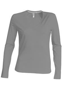 Kariban K382 - DAMEN LANGARM T-SHIRT MIT V-AUSSCHNITT Oxford Grey