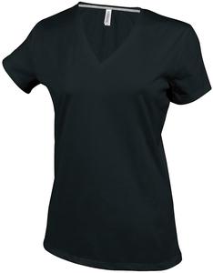 Kariban K381 - DAMEN KURZARM T-SHIRT MIT V-AUSSCHNITT Black/Black