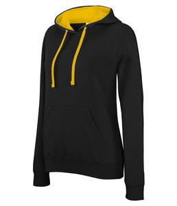 Kariban K465 - Damen Sweatshirt mit Kapuze in Kontrastfarbe Black / Yellow