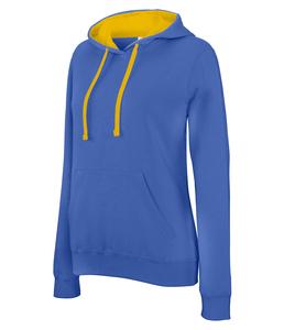 Kariban K465 - Damen Sweatshirt mit Kapuze in Kontrastfarbe Light Royal Blue / Yellow
