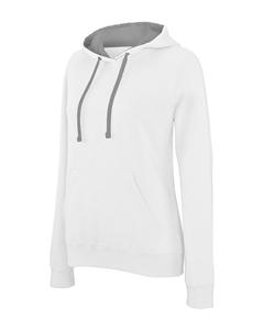 Kariban K465 - Damen Sweatshirt mit Kapuze in Kontrastfarbe White / Fine Grey