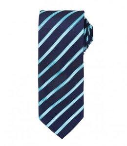 Premier PR784 - Gestreifte Krawatte Navy/Turquoise