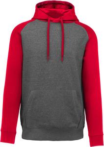 Proact PA369 - Zweifarbiges Kapuzensweatshirt für Erwachsene Grey Heather / Sporty Red