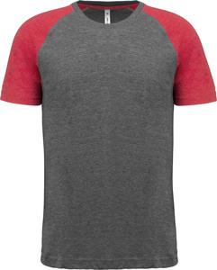Proact PA4010 - Zweifarbiges Triblend Sport-T-Shirt mit kurzen Ärmeln für Erwachsene Grey Heather / Sporty Red Heather