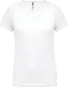 Proact PA477 - Damen Kurzarm-Sportshirt mit V-Ausschnitt Weiß