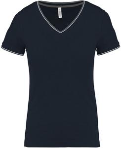 Kariban K394 - Ladies’ piqué knit V-neck T-shirt Navy/ Light Grey/ White