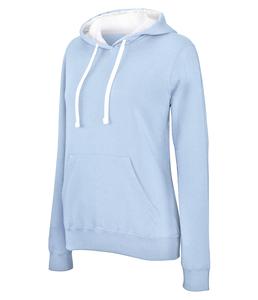 Kariban K465 - Damen Sweatshirt mit Kapuze in Kontrastfarbe Sky Blue / White