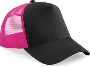 Beechfield B640 - Halb -Mesh Trucker Cap Black / Fuchsia