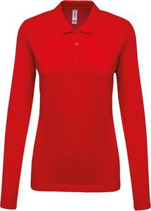 Kariban K257 - Damen Langarm-Polohemd. Baumwollpiqué Rot