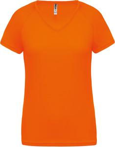 Proact PA477 - Damen Kurzarm-Sportshirt mit V-Ausschnitt Fluorescent Orange