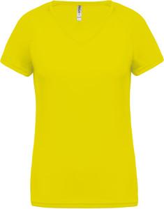 Proact PA477 - Damen Kurzarm-Sportshirt mit V-Ausschnitt Fluorescent Yellow