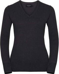 Russell Collection RU710F - Damen V-Neck Strick Pullover Charcoal Marl