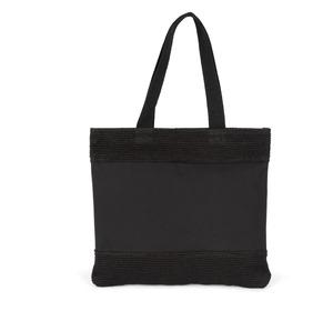Kimood KI0294 - Shoppingtasche aus Baumwolle und geflochtenen Jutefäden Schwarz