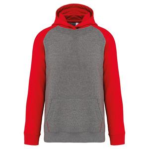PROACT PA370 - Zweifarbiges Kapuzensweatshirt für Kinder Grey Heather / Sporty Red
