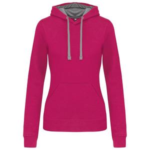 Kariban K465 - Damen Sweatshirt mit Kapuze in Kontrastfarbe Fuchsia / Fine Grey