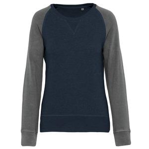 Kariban K492 - Zweifarbiges Damen-Sweatshirt BIO mit Rundhalsausschnitt und Raglanärmeln French Navy Heather / Grey Heather